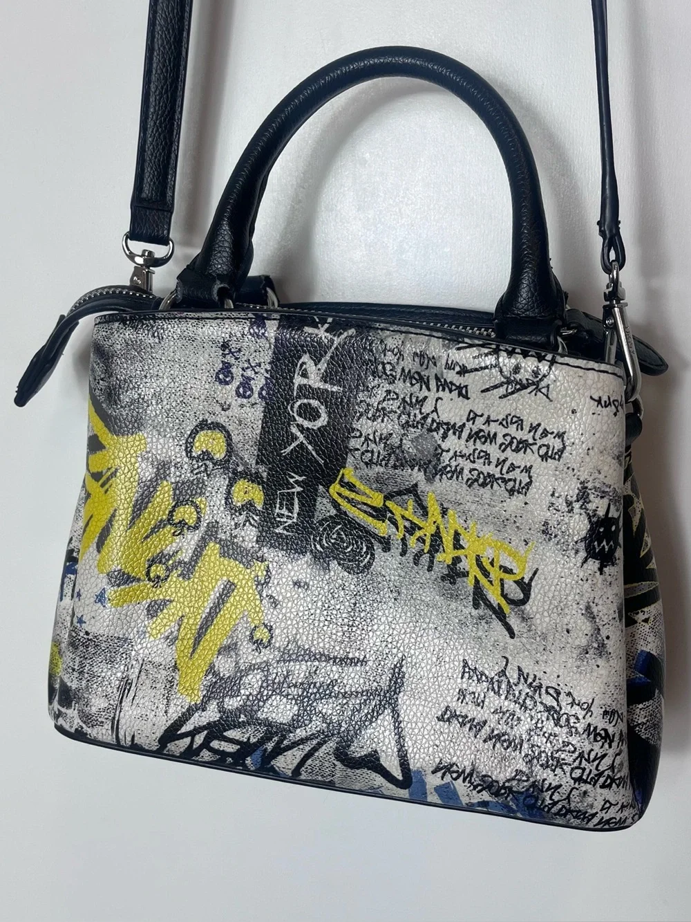 DKNY Bryant Park TZ Graffiti Print Crossbody Bag Art Strap Mini Zip Edgy Y2K